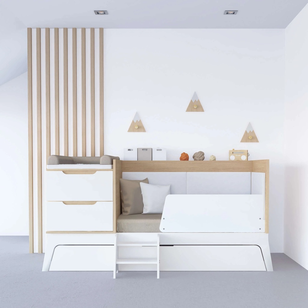 Barrera de cama infantil para la cuna convertible Inside Cuna convertible bebé con escalera y barrera anti caidas Medidas de la Barrera cama infantil para cuna convertible Inside K404 de Alondra Barrera para cama infantil y cuna convertible Zen K460 · JBJ404