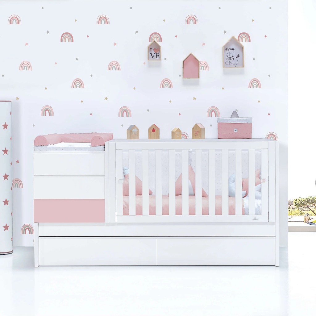 Cuna convertible 70x140 cm blanca/rosa claro · Sero Kubo Flamingo K551-M7742