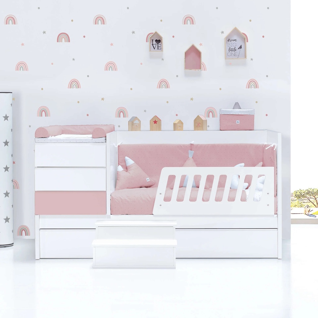 Cuna convertible 70x140 cm blanca/rosa claro · Sero Kubo Flamingo K551-M7742