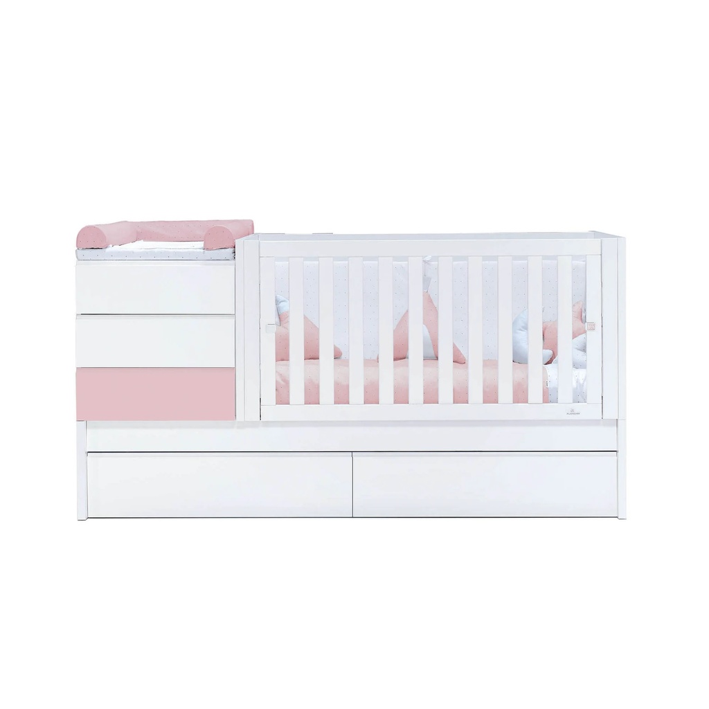 Cuna convertible 70x140 cm blanca/rosa claro · Sero Kubo Flamingo K551-M7742