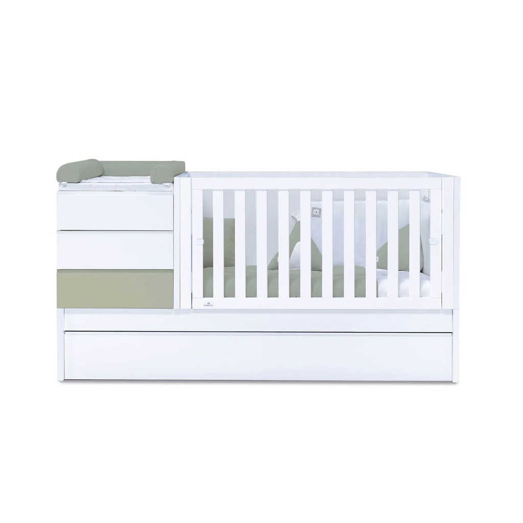 Cuna convertible 70x140 cm blanco/verde-oliva · Sero Kubo K551-M7756