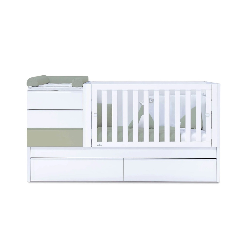Cuna convertible 70x140 cm blanco/verde-oliva · Sero Kubo K551-M7756