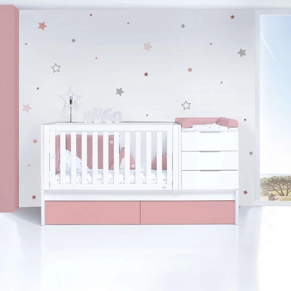 Cuna convertible 70x140 cm blanca/rosa · Sero More Quarzo K546-M7759