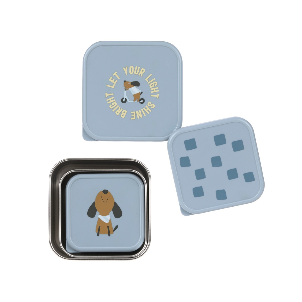 3 Cajitas Almuerzo Acero Pattern Party blue