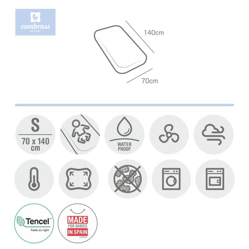 Bajera Ajustable Impermeable Tencel Cuna Blanco (70x140cm)