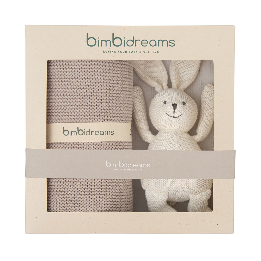 Caja regalo manta tricot + peluche beige
