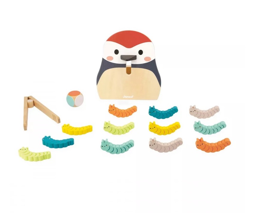 JUEGO DE COLORES DE PÁJARO CARPINTERO Y ORUGAS