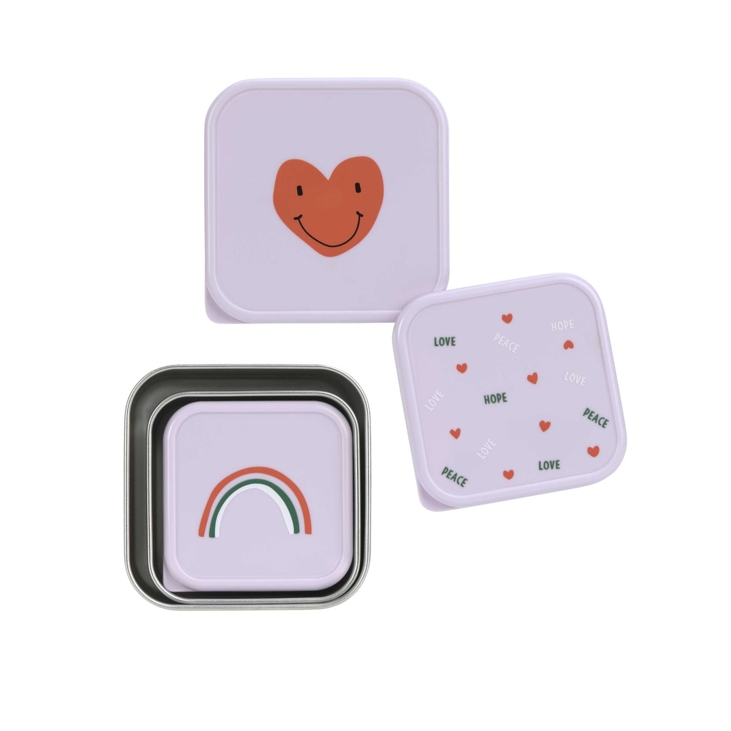 3 Cajitas Almuerzo Acero Happy  Rascals Heart lavender