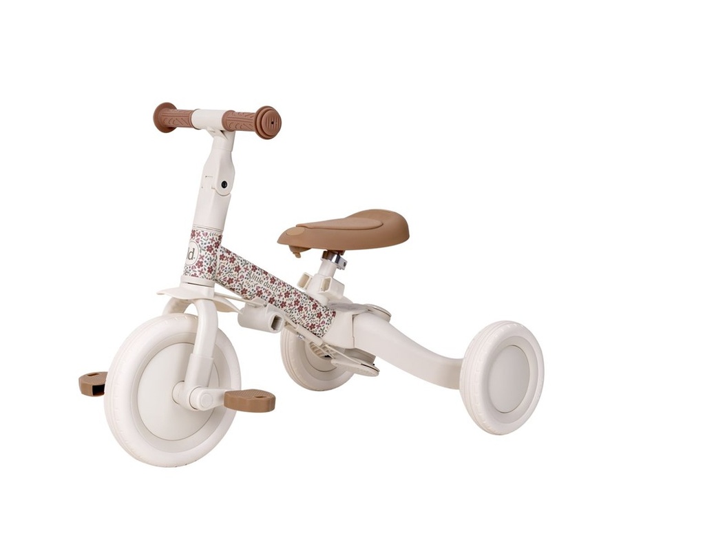 Triciclo con barra 4 en 1 blanco flores