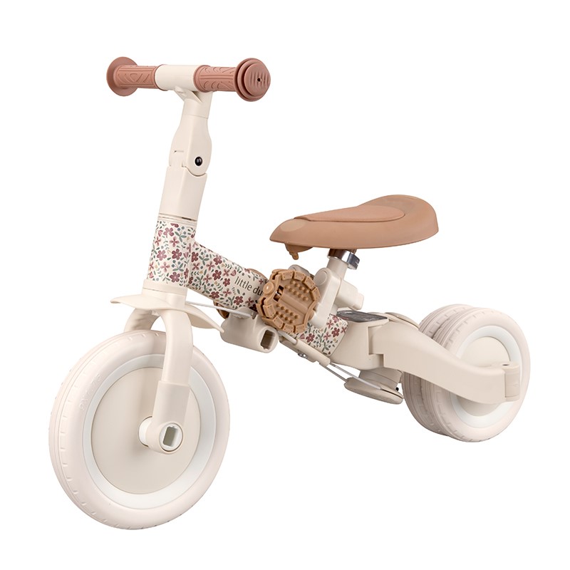 Triciclo con barra 4 en 1 blanco flores