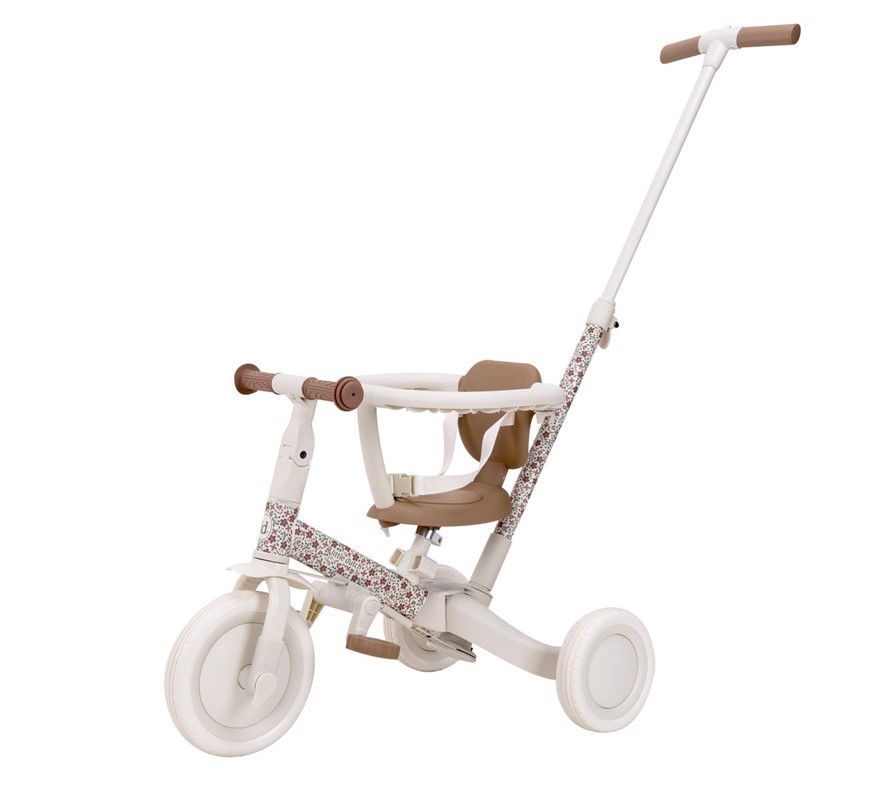 Triciclo con barra 4 en 1 blanco flores