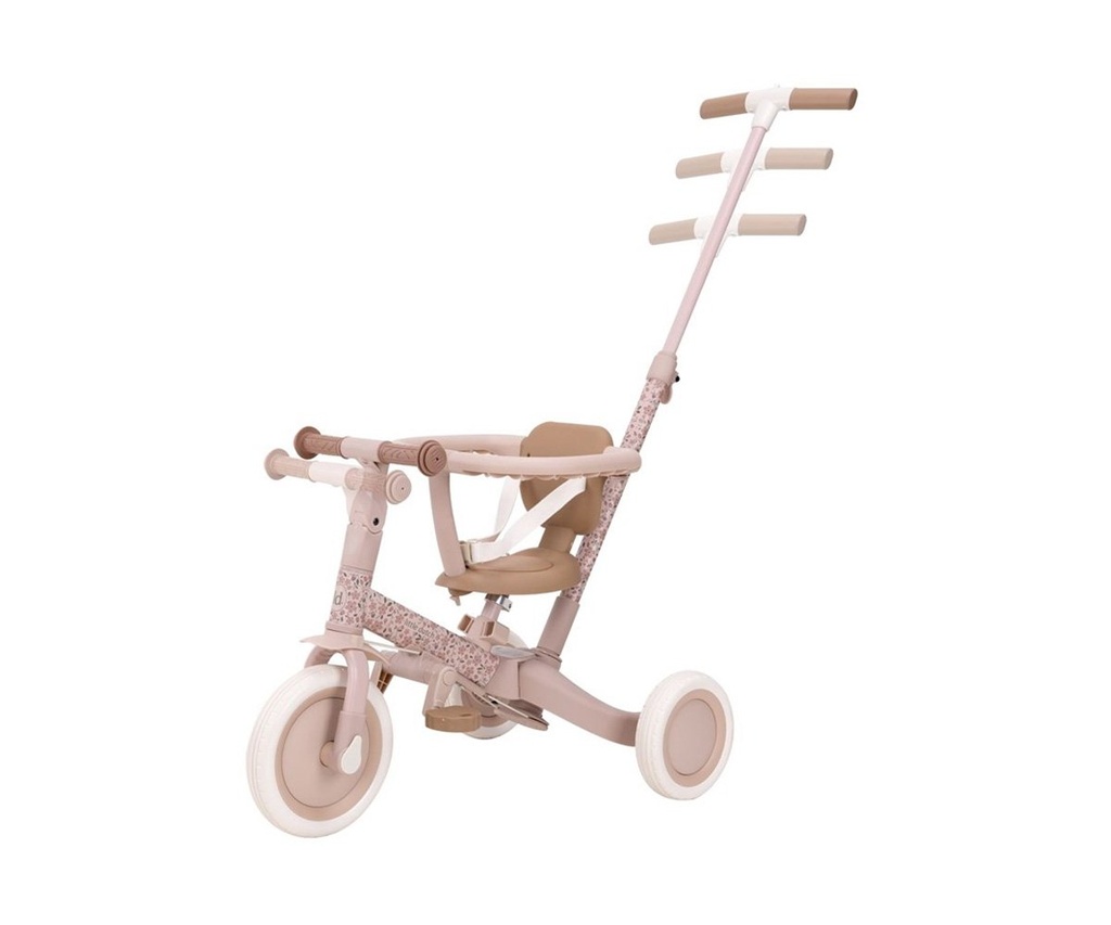 Triciclo con barra 4 en 1 rosa flores