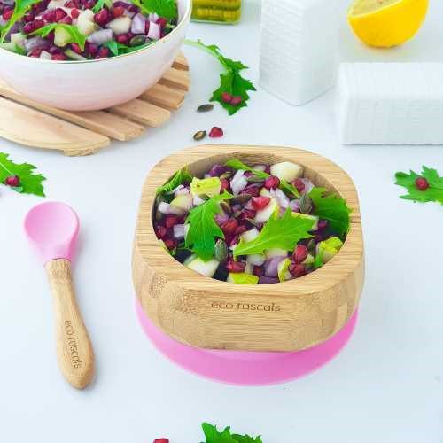 Bol bamboo rosa Eco Rascals + cuchara