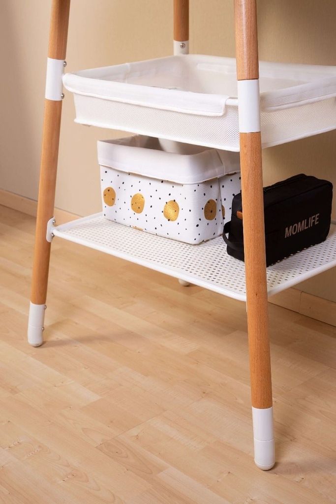 CESTA DE ALMACENAJE 32x20x20  BLANCO/PUNTOS DORADOS