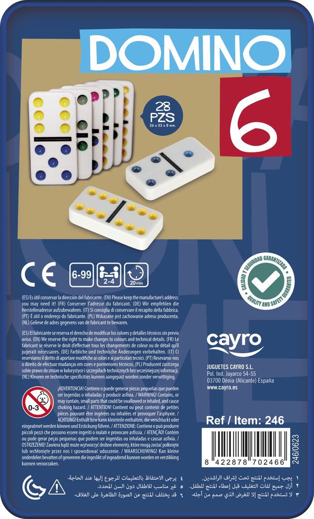 Dominó colores doble 6 caja de metal