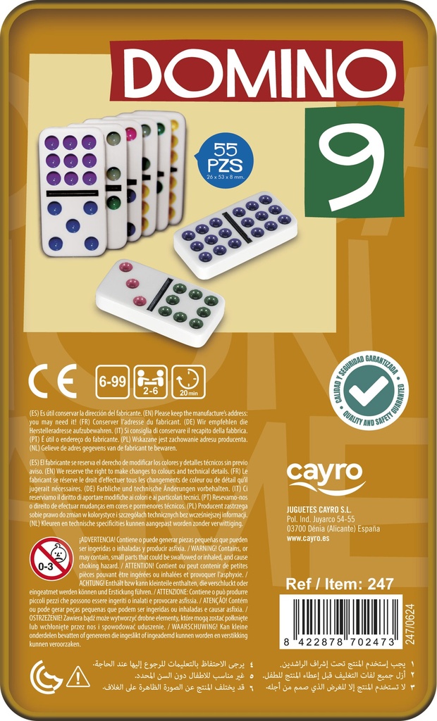 Dominó colores doble 9 caja de metal