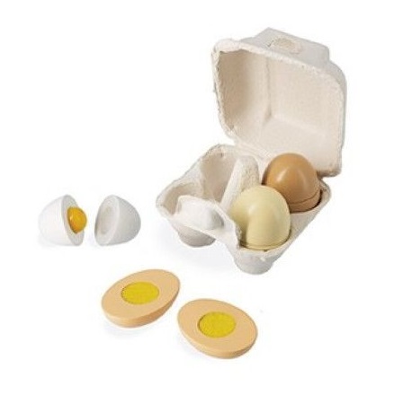 Huevera con 4 huevos de madera