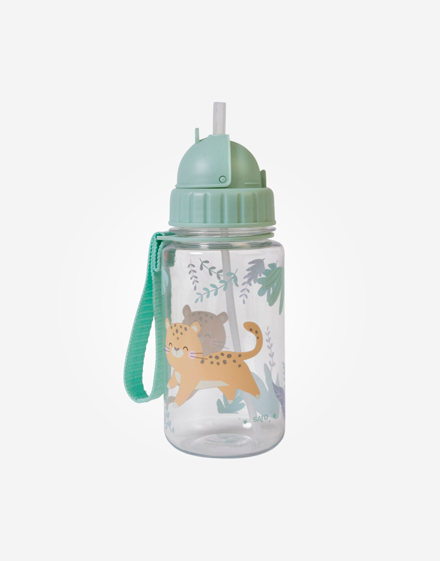 Botella con pajita y colgador verde