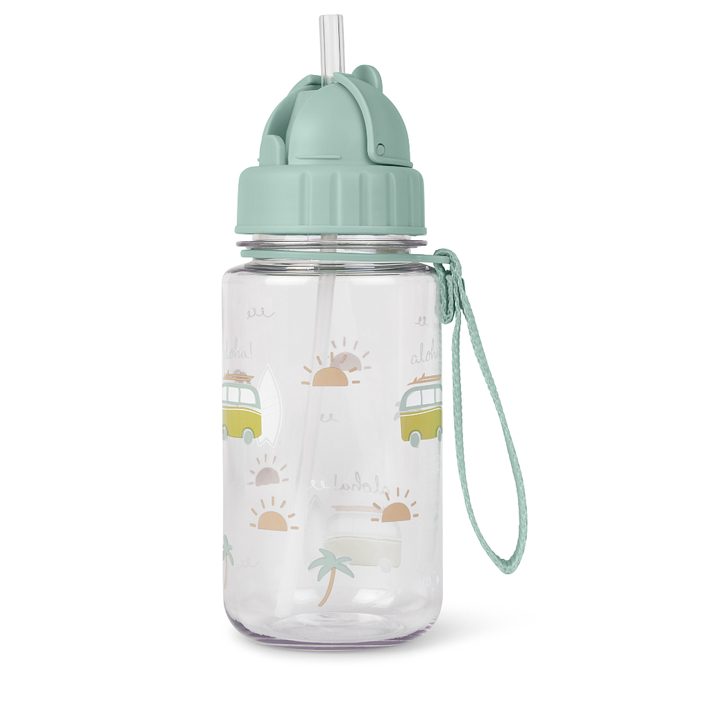 Botella con pajita y colgador Aloha