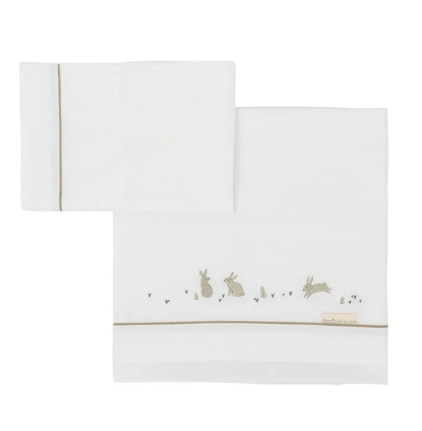 Tríptico sábana 100% algodón Minicuna Bunny verde musgo