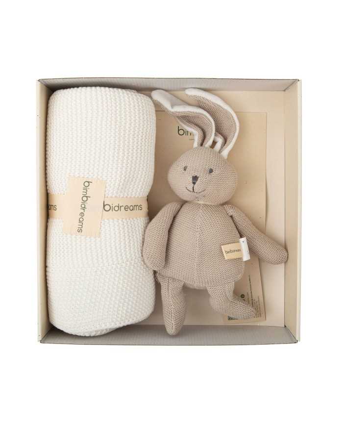 Caja regalo manta tricot + peluche blanco