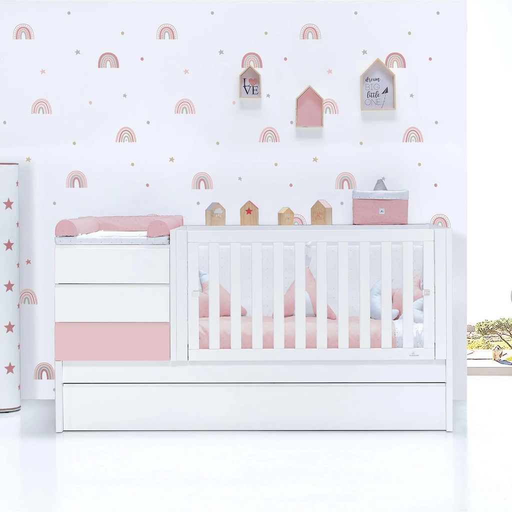 Cuna convertible 70x140 cm blanca/rosa claro · Sero Kubo Flamingo K551-M7742
