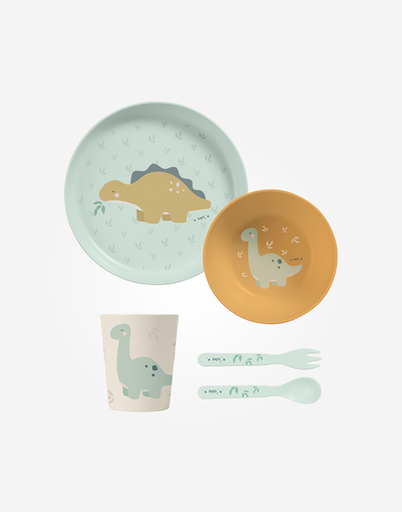[50621] Vajilla 5 pzs. "Wild Dinos" menta/mostaza
