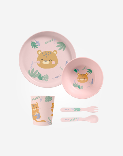 [50642] Vajilla 5 pzs. "Jungle Cheetahs" rosa