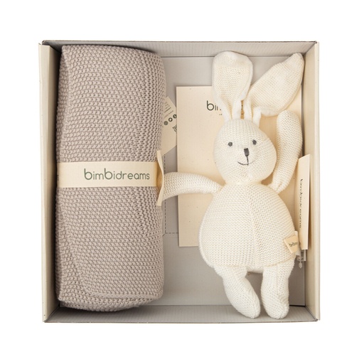 [CR2000GB] Caja regalo manta tricot + peluche beige