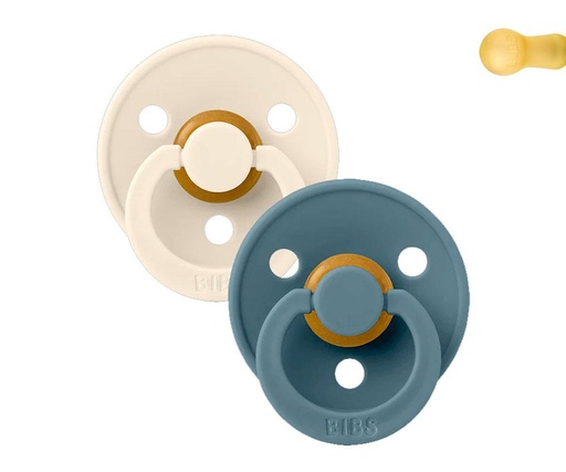 [64442] 2 Chupetes BIBS Colour Round Ivory/Petrol 0-6 M