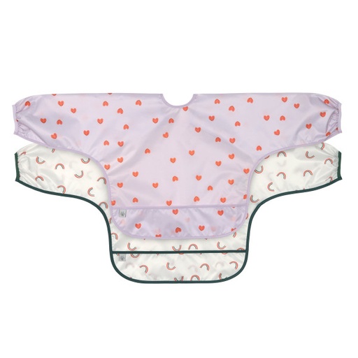 [1311021642] Babero manga larga 2 piezas Happy Rascals Heart lavender