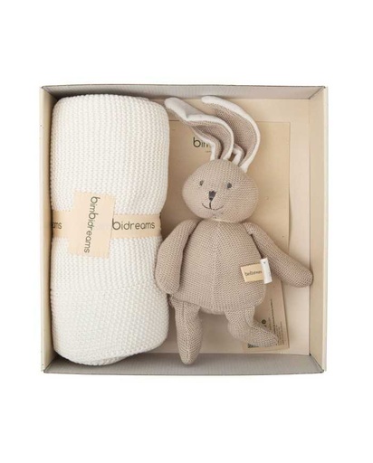 [CR200001] Caja regalo manta tricot + peluche blanco