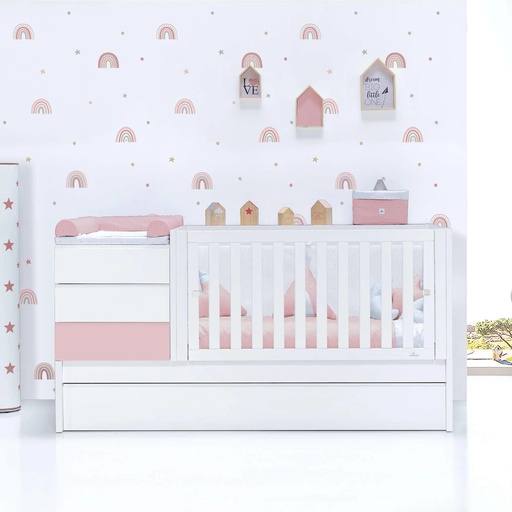 Cuna convertible 70x140 cm blanca/rosa claro · Sero Kubo Flamingo K551-M7742