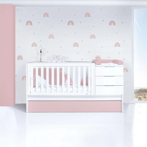 Cuna convertible 70x140 cm blanca/rosa claro · Sero More Flamingo K546-M7742