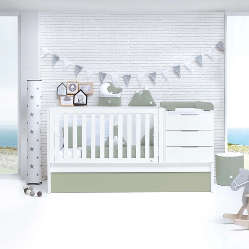 Cuna convertible 70x140 cm blanca/verde-oliva · Sero More K546-M7756